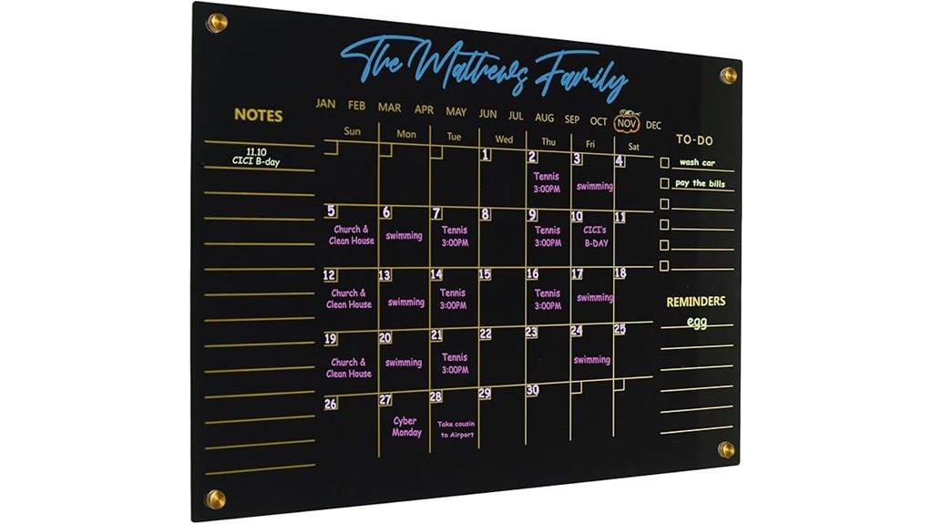 black acrylic family planner