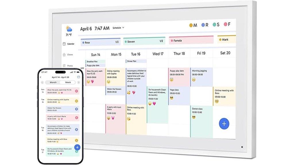 digital calendar and chore chart