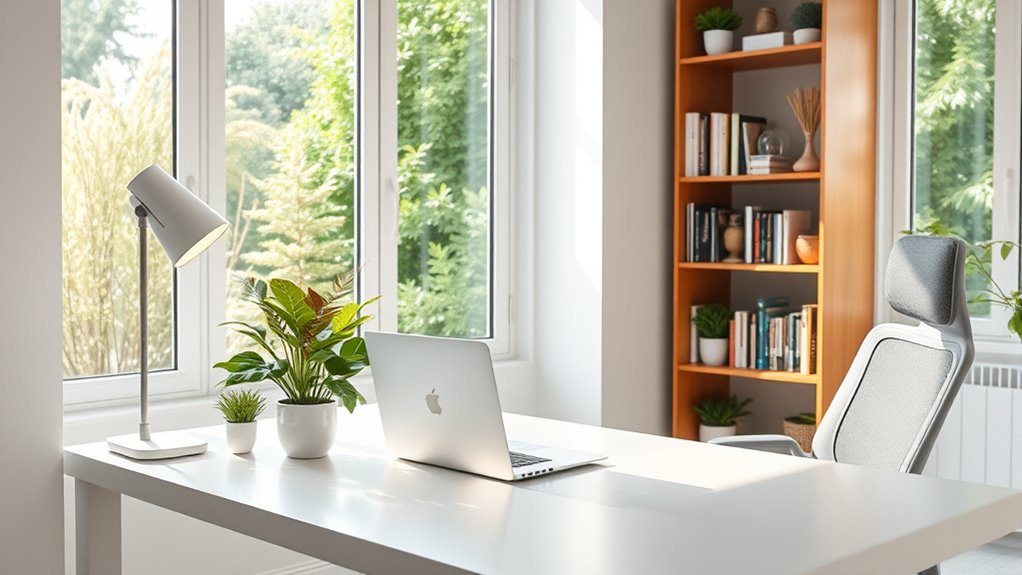 ergonomic organized well lit workspace