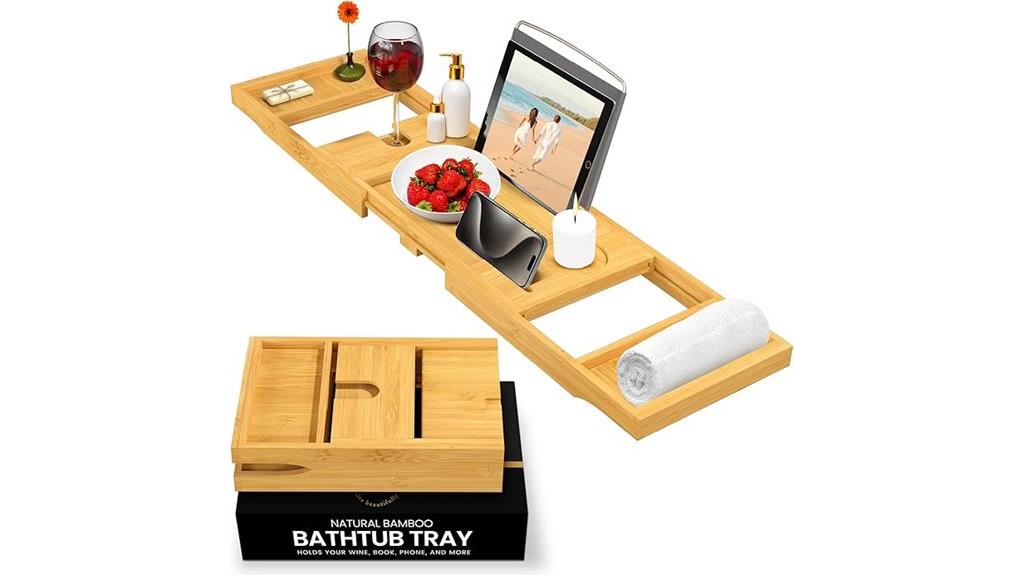 expandable wooden bathtub caddy