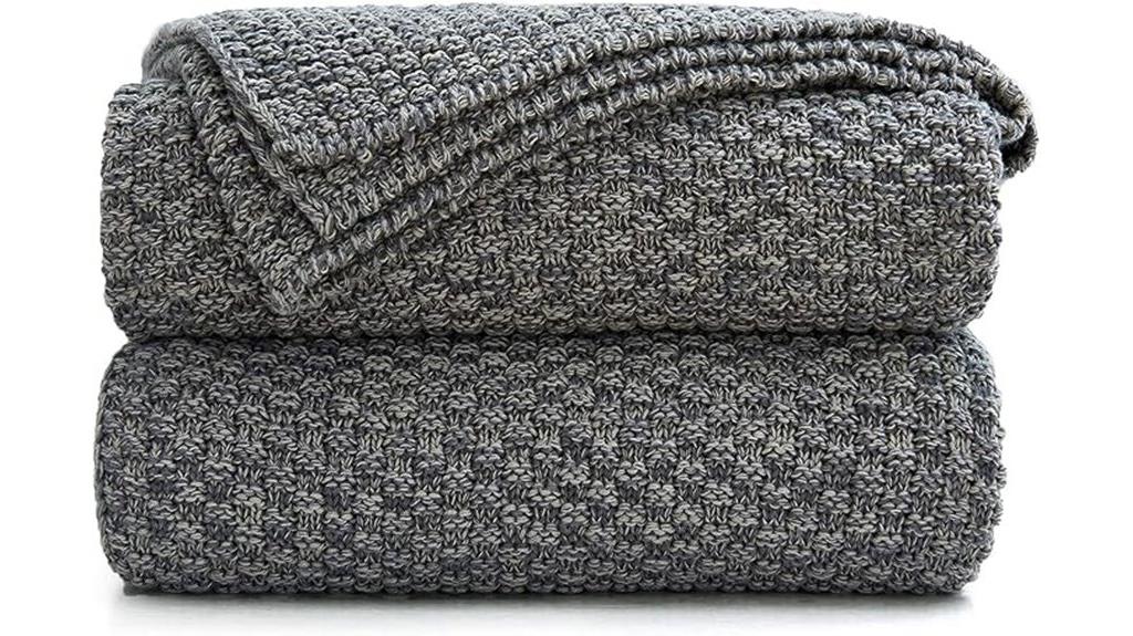 grey knitted couch blanket