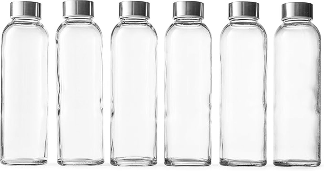 set of six glass bottles