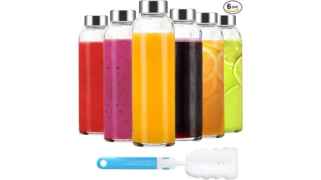 set of six transparent bottles