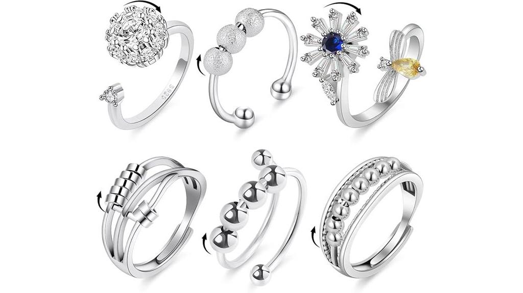 six piece fidget ring set