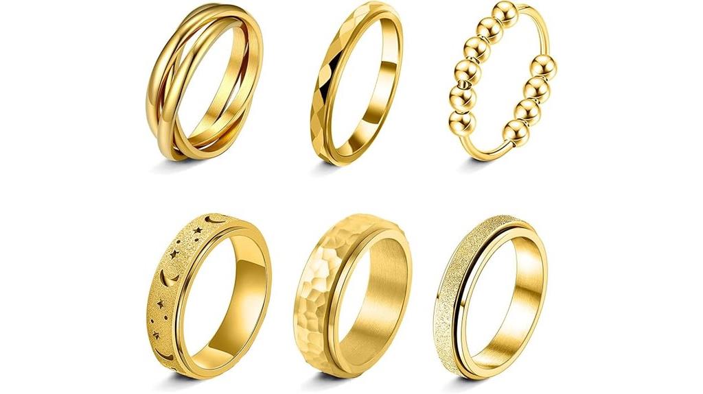 six stainless steel spinner rings
