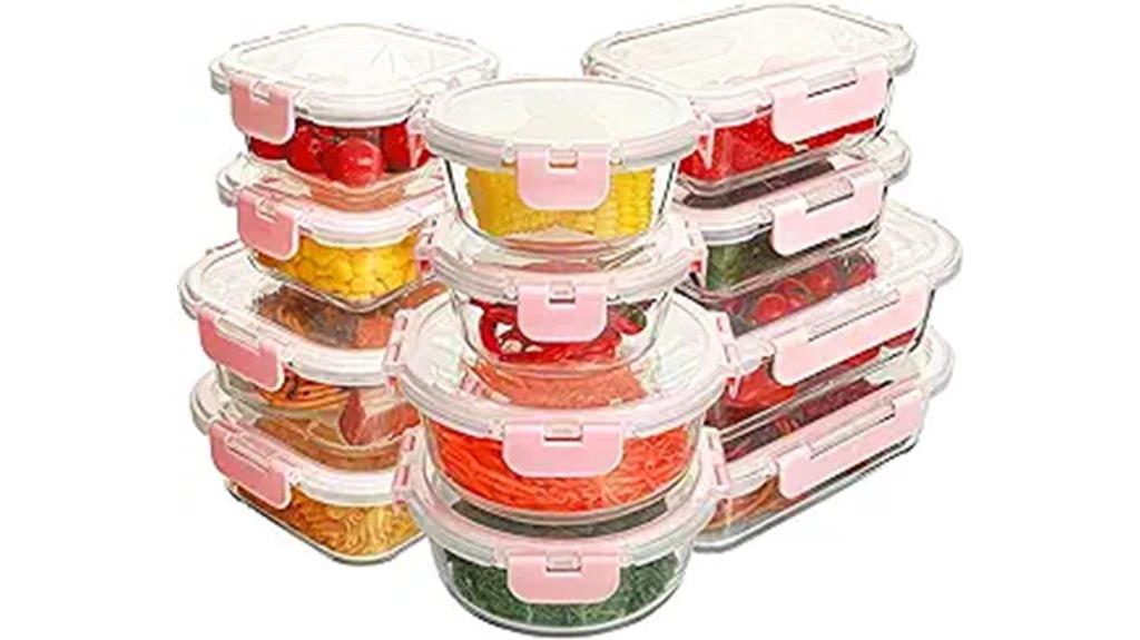 twelve glass food containers