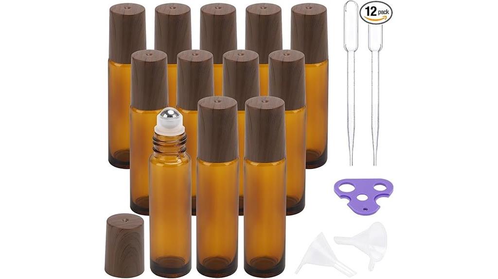twelve glass oil bottles