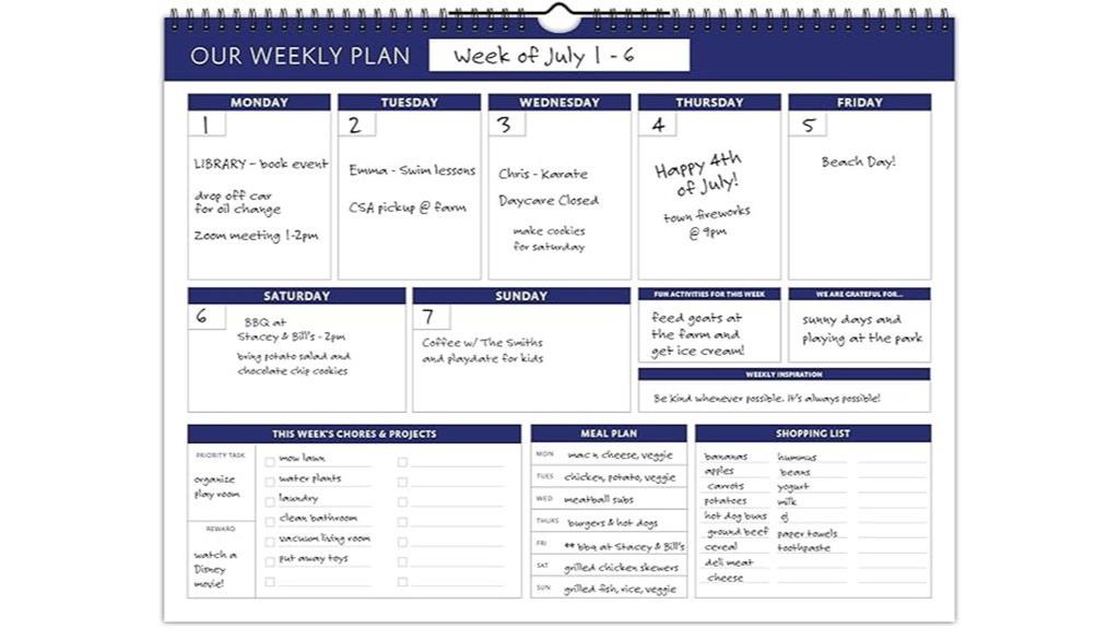 weekly family planning calendar