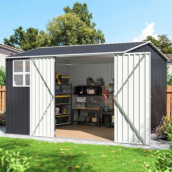 10x10 ft Outdoor Metal Storage Shed with Lockable Doors