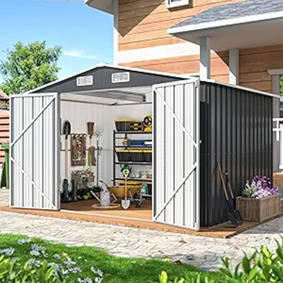 10x8 FT Metal Garden Storage Shed with Lockable Doors