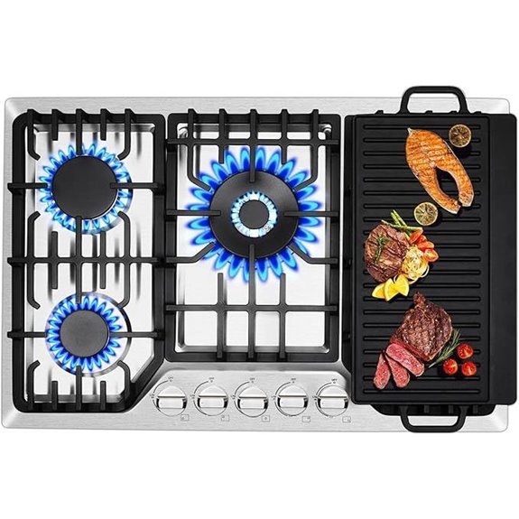30-Inch Gas Cooktop with Griddle and High-Efficiency Burners