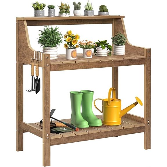 ONBRILL Potting Bench with Hooks All-Weather Garden Table