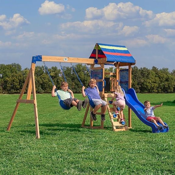 Backyard Discovery Cedar Swing Set with Slide and Play Features