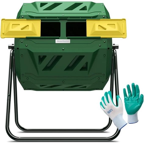Compost Tumbler Bin with Gloves 43 Gallon Dual Chamber