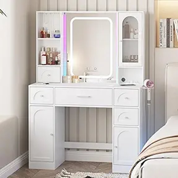 Fameill White Vanity Desk with Mirror and RGB Lights