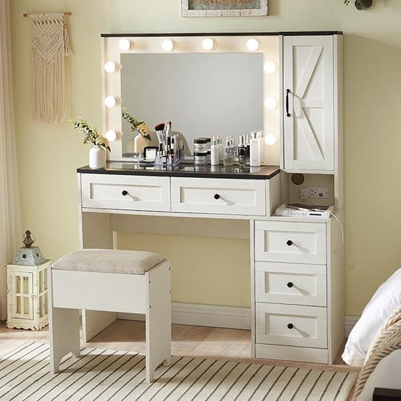 Farmhouse Vanity Makeup Desk with Lights & Charging
