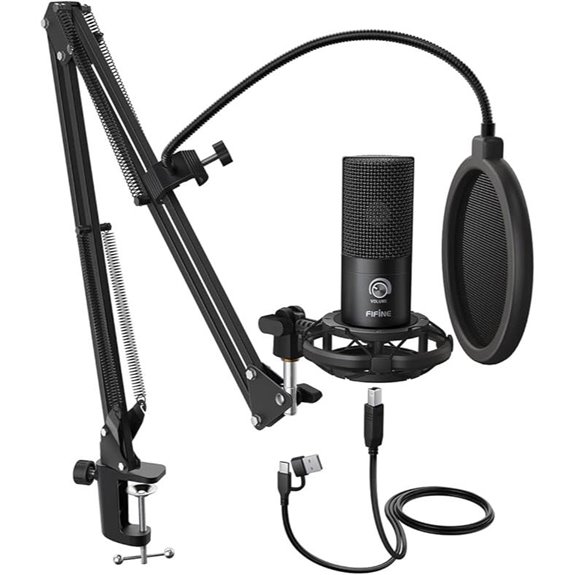 FIFINE USB Condenser Microphone with Boom Arm Kit