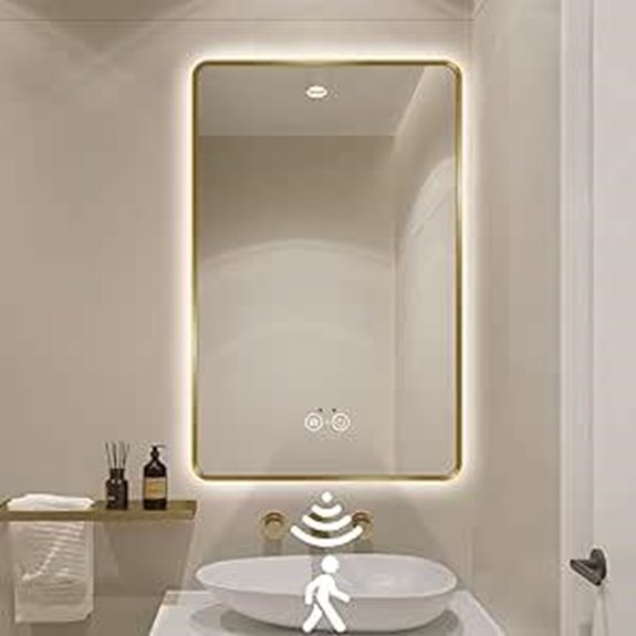 Gold LED Bathroom Mirror with Infrared Motion Sensor