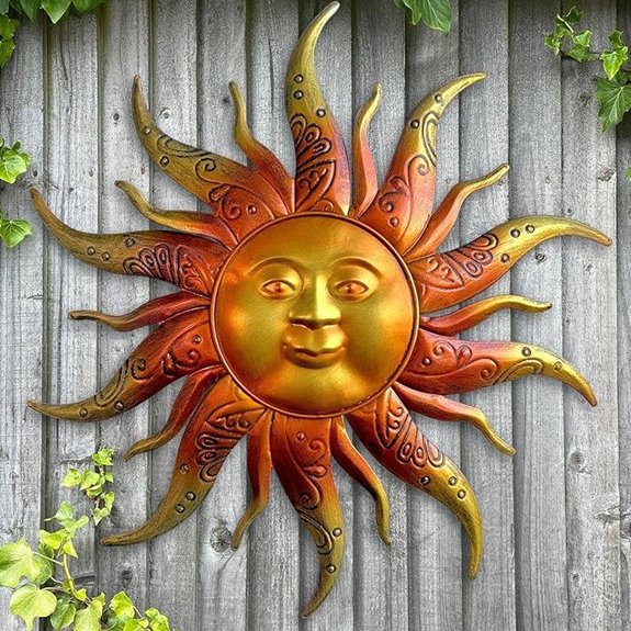 Rustic Metal Sun Wall Art Decor (Gold)