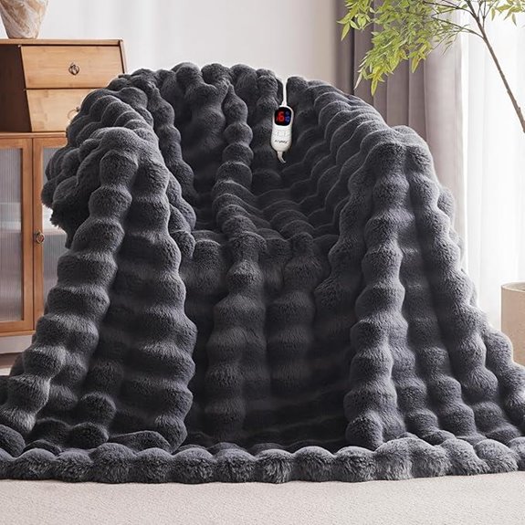 Heated Faux Fur Blanket with Auto-Off & Heat Levels