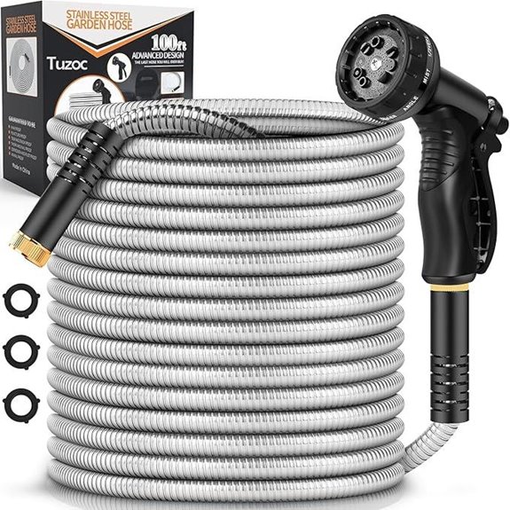 Heavy Duty 100FT Metal Garden Hose with 10-Function Nozzle