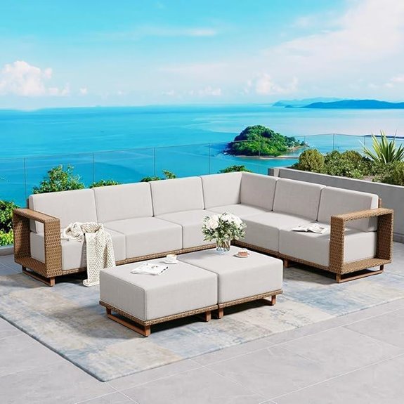 L-Shaped Outdoor Rattan Sofa Set with Cushions