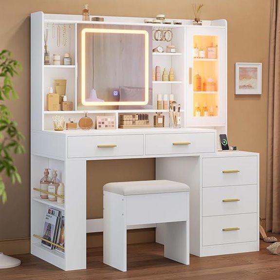 DICTAC Makeup Vanity Desk with LED Mirror and Storage