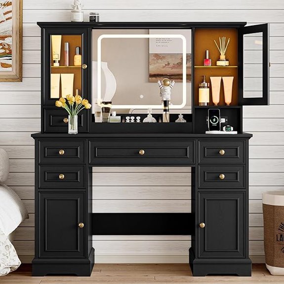 Vanity Desk with Lighted Mirror and Storage