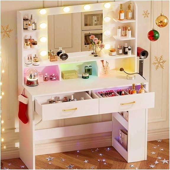 COMHOMA Lighted Vanity Desk with Storage and RGB Lights