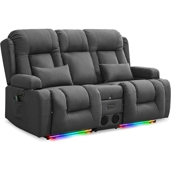 URREED Recliner Loveseat with Massage Heat and LED Lights