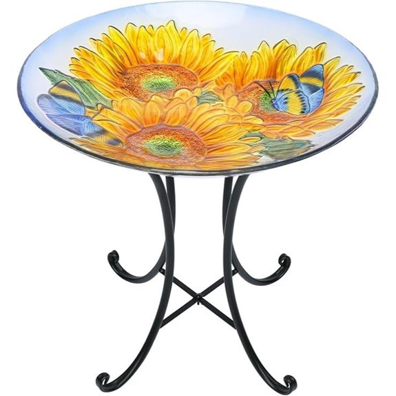 MUMTOP Outdoor Glass Birdbath with Metal Stand