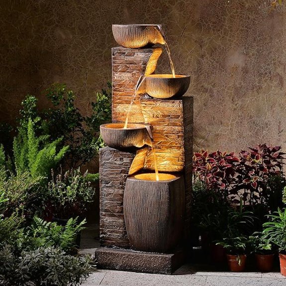 Outdoor 4-Tier Water Fountain with LED Lights