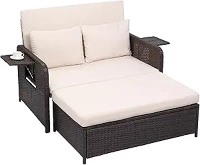 VINGLI Patio Daybed with Storage Ottoman and Adjustable Backrest