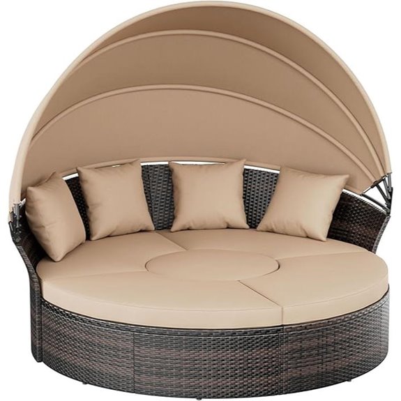 Crownland Outdoor Round Daybed with Canopy and Cushions