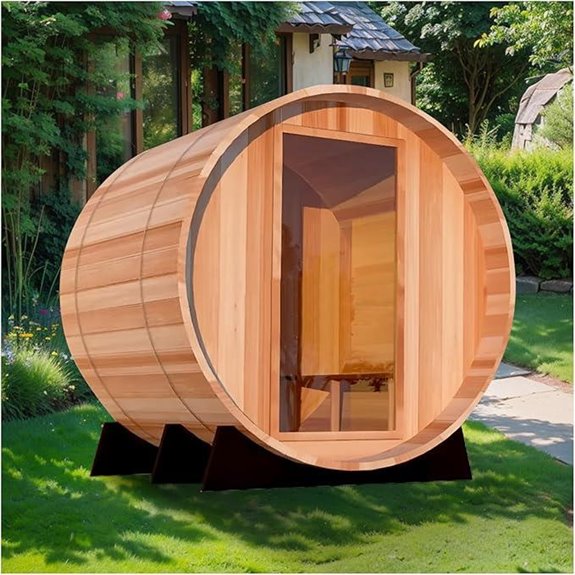 Outdoor 2-Person Barrel Sauna with Heater and Glass