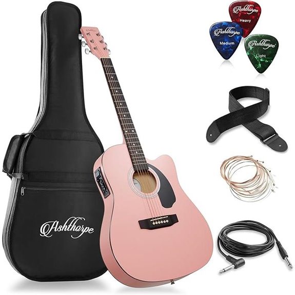 Ashthorpe Full-Size Acoustic-Electric Guitar in Pink