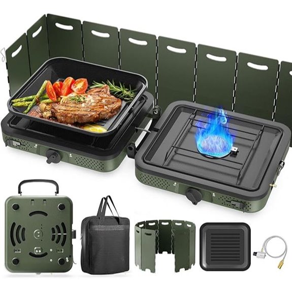 2-Burner Propane Camping Stove with Grill & Carry Bag