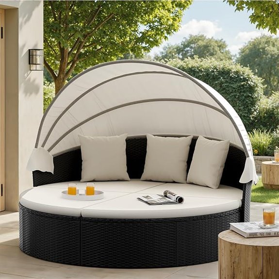 Patio Round Outdoor Daybed with Retractable Canopy