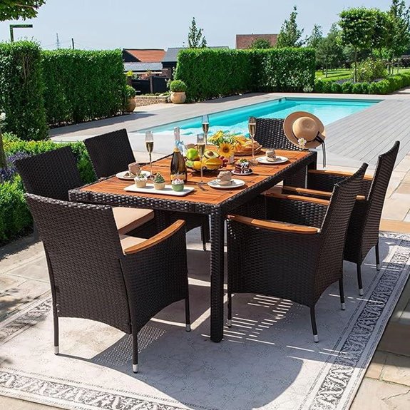Devoko 7-Piece Patio Dining Set with Rattan and Cushions