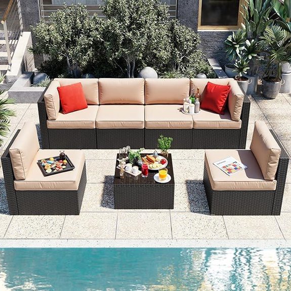 Vongrasig 7-Piece Outdoor Wicker Patio Furniture Set