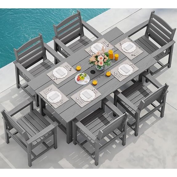 SERWALL 7-Piece Outdoor Dining Table Set with Umbrella