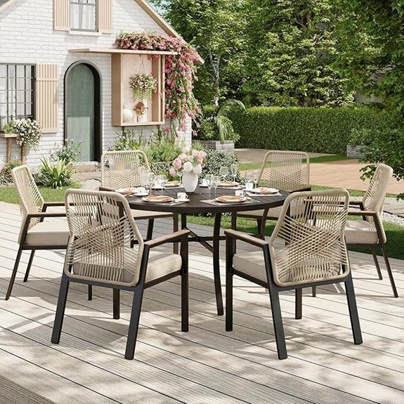 7-Piece Round Outdoor Dining Set with Cushions