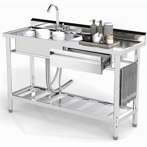 Stainless Steel Utility Sink with Hot/Cold Water Pipes