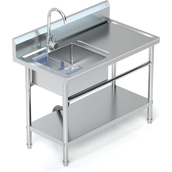 Freestanding Stainless Steel Utility Sink with Storage