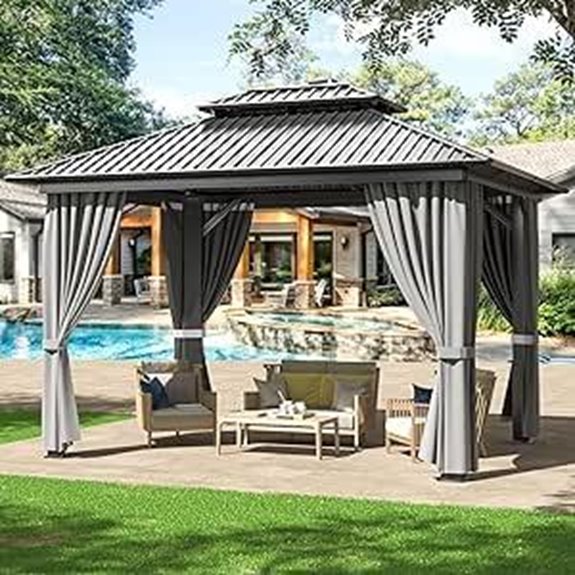 WKM 10x12 ft Steel Hardtop Gazebo with Curtains