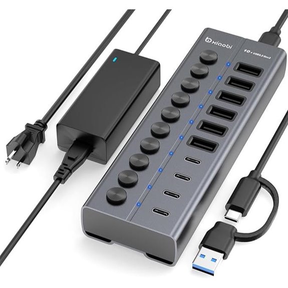 10-Port USB C Hub with Power Adapter