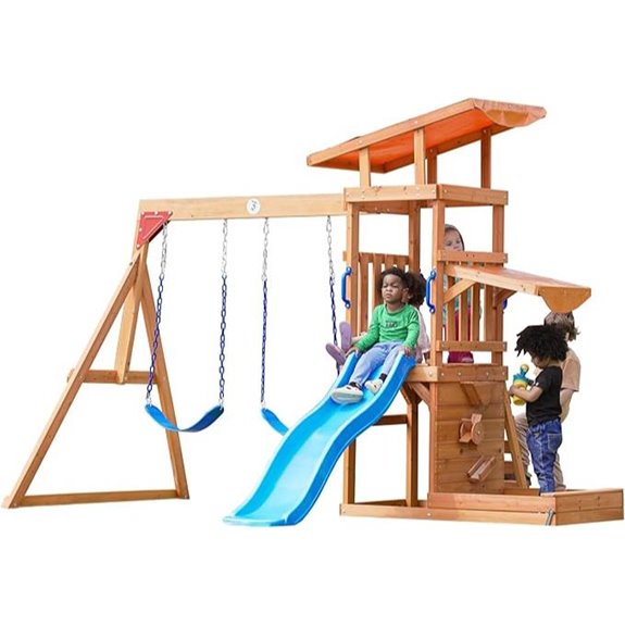 Dolphin Outdoor Wooden Playground Set with Swings and Slide