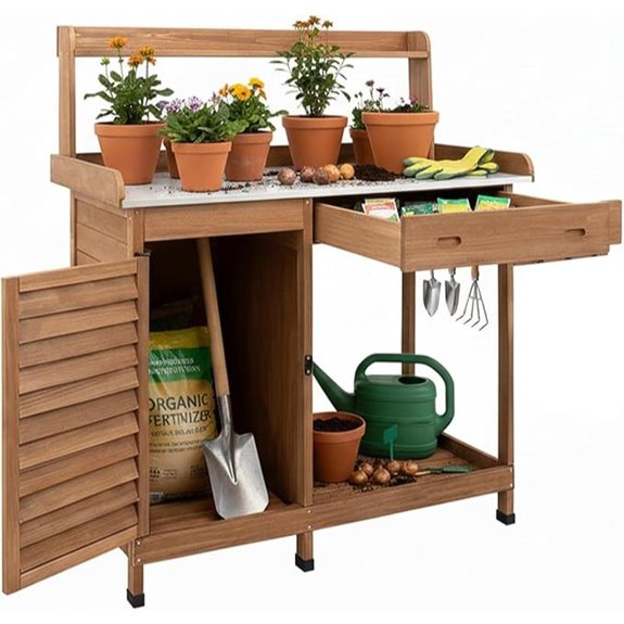 Potting Bench with Storage Wooden Garden Workstation