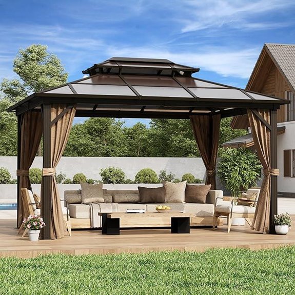 YOLENY 10'x13' Hardtop Garden Gazebo with Curtains