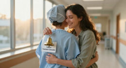Royal hug for woman ringing cancer treatment bell